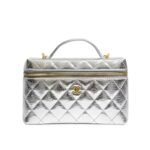 Chanel Vanity Case With Chain Metallic Silver 20Cm