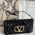 Valentino Loco Medium Vlogo Sequins Shoulder Bag Black 26Cm - Image 2