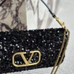 Valentino Loco Medium Vlogo Sequins Shoulder Bag Black 26Cm - Image 3