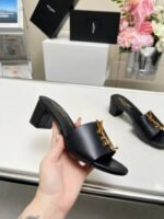 Saint Laurent Slide Sandals Heeled Black - Image 6