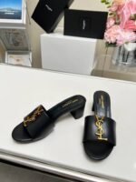 Saint Laurent Slide Sandals Heeled Black - Image 4