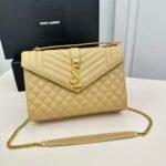 Saint Laurent Envelope Medium In Quilted Grain De Poudre Embossed Leather Bag Beige 24Cm 600185BOW912721 - Image 2
