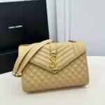 Saint Laurent Envelope Medium In Quilted Grain De Poudre Embossed Leather Bag Beige 24Cm 600185BOW912721 - Image 6