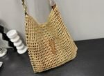 Saint Laurent Oxalis In Raffia Crochet And Leather Naturel 41Cm 773984Gaaeb9718 - Image 3