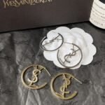 Saint Laurent Ysl Hoop Earrings With Crystal Silver Tone - Image 5