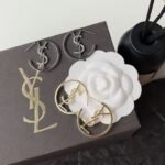 Saint Laurent Ysl Hoop Earrings With Crystal Silver Tone - Image 3