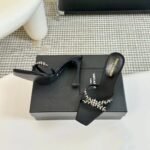 Saint Laurent Liz Mules In Satin And Rhinestones Black - Image 5