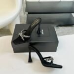 Saint Laurent Liz Mules In Satin And Rhinestones Black - Image 2