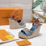 Louis Vuitton Helios Wedge Sandal Denim Blue 1Acizj - Image 6