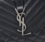 Saint Laurent Envelope Small In Quilted Grain De Poudre Embossed Leather Black Silver 21cm 600195BOW921000 - Image 9