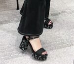 Chanel Sandal Pump Stone Beads Black Silver G45365 B15306 Nu665 - Image 5