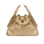 Chanel 25 Small Handbag Grained And Gold Tone Metal Beige 26cm